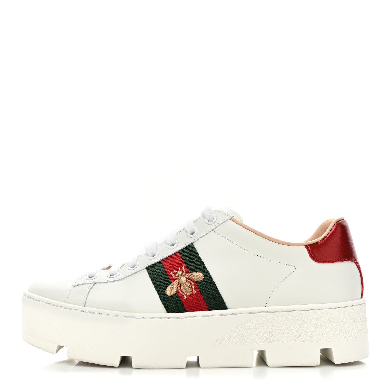 Gucci Calfskin Web Bee Embroidered Womens Ace Platform Sneakers 38 White 1 of 10