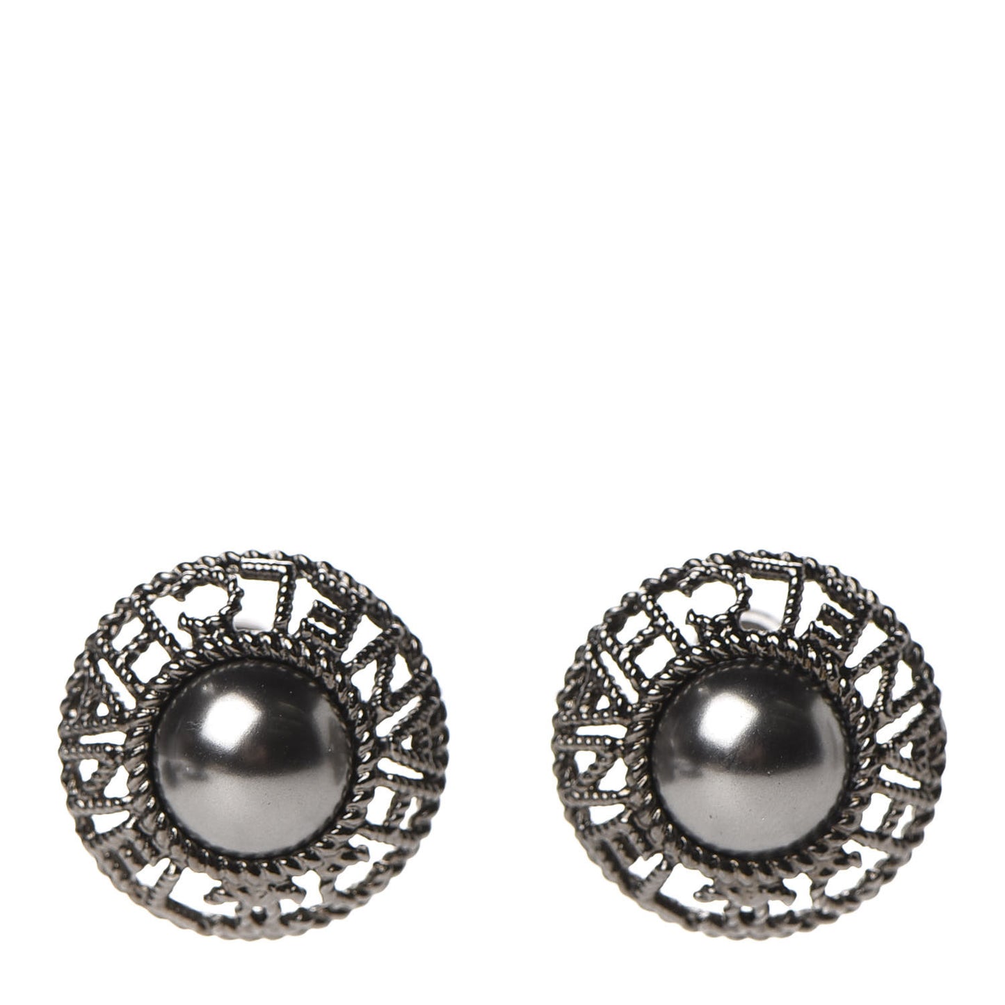 Pearl CC Round Earrings Ruthenium Dark Grey