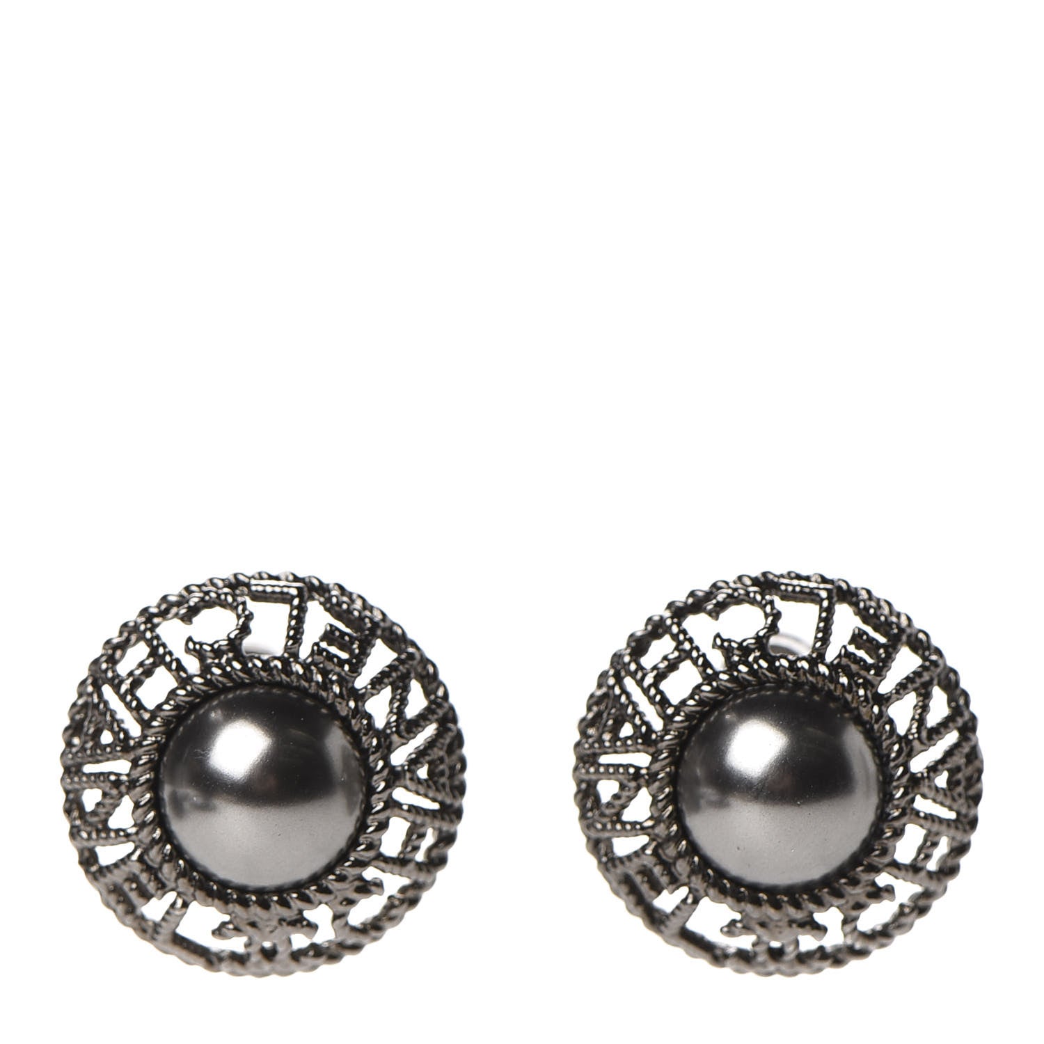 Chanel Pearl CC Round Earrings Ruthenium Dark Grey 1 of 5