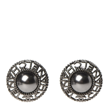 Chanel Pearl CC Round Earrings Ruthenium Dark Grey 1 of 5
