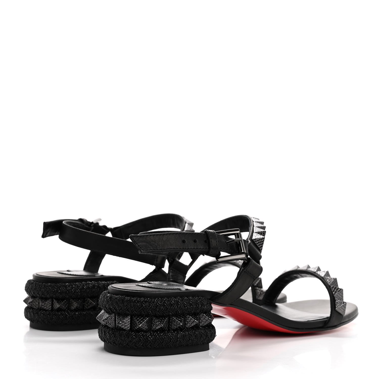 Christian Louboutin Waxed Calfskin Pyrasand 30mm Strappy Sandals 38 Black 5 of 9