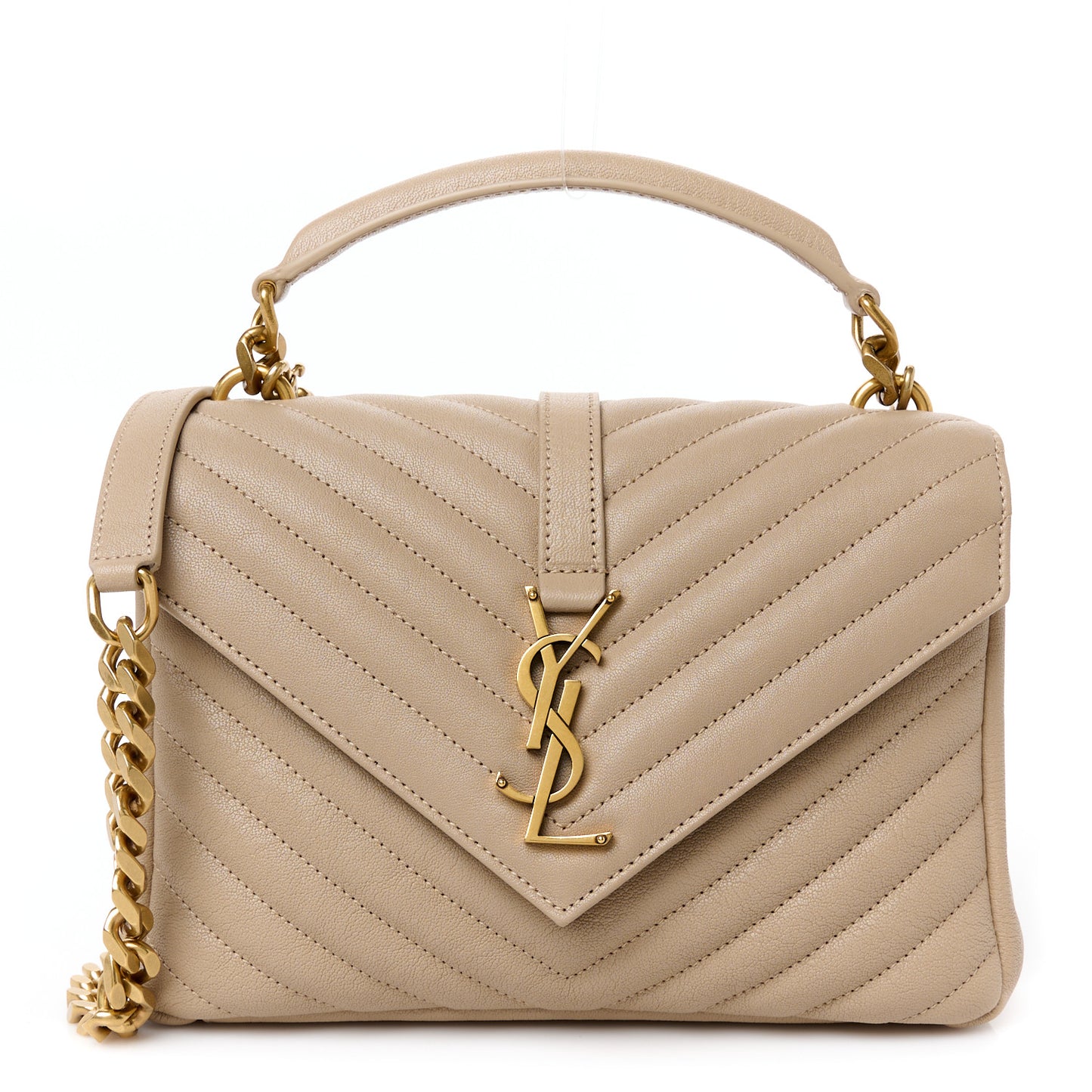 Sheepskin Matelasse Chevron Monogram Medium College Bag Dark Beige