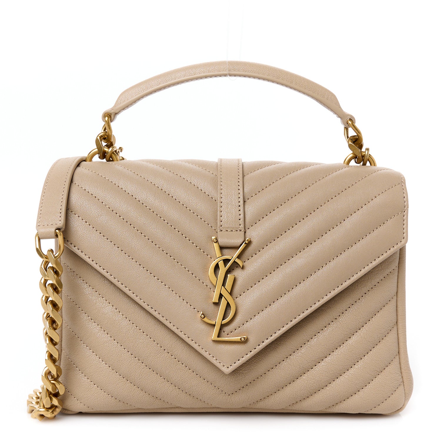Saint Laurent Sheepskin Matelasse Chevron Monogram Medium College Bag Dark Beige 1 of 11