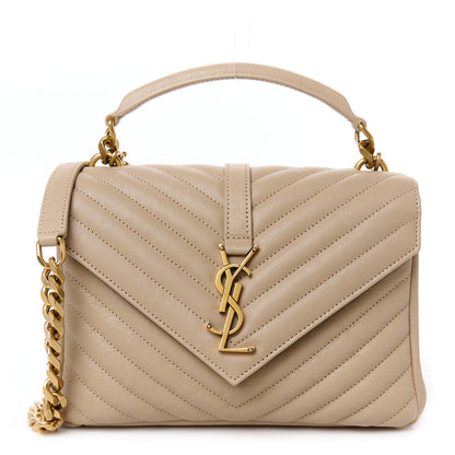 Saint Laurent Sheepskin Matelasse Chevron Monogram Medium College Bag Dark Beige 1 of 11