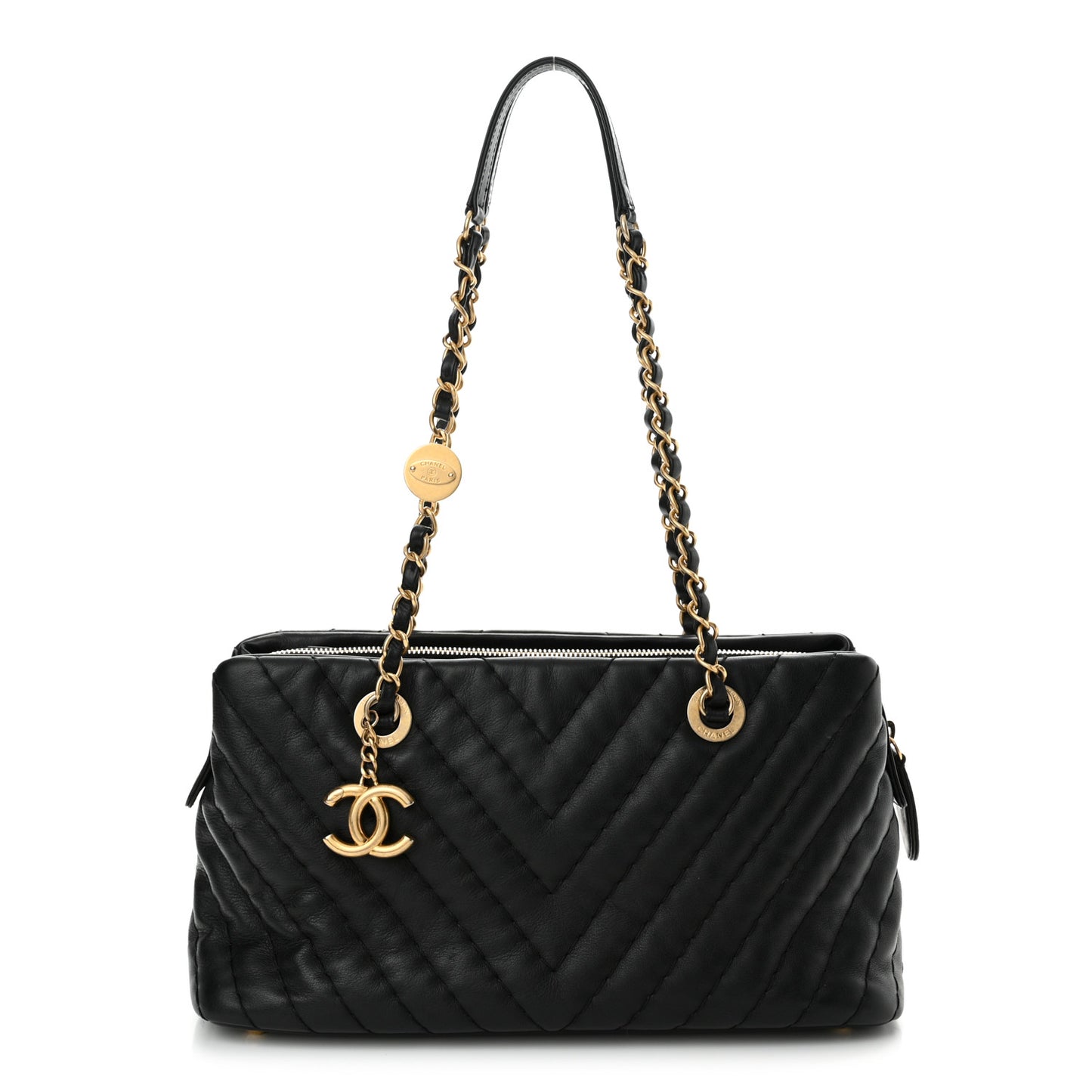 Calfskin Chevron Quilted Surpique Tote Black