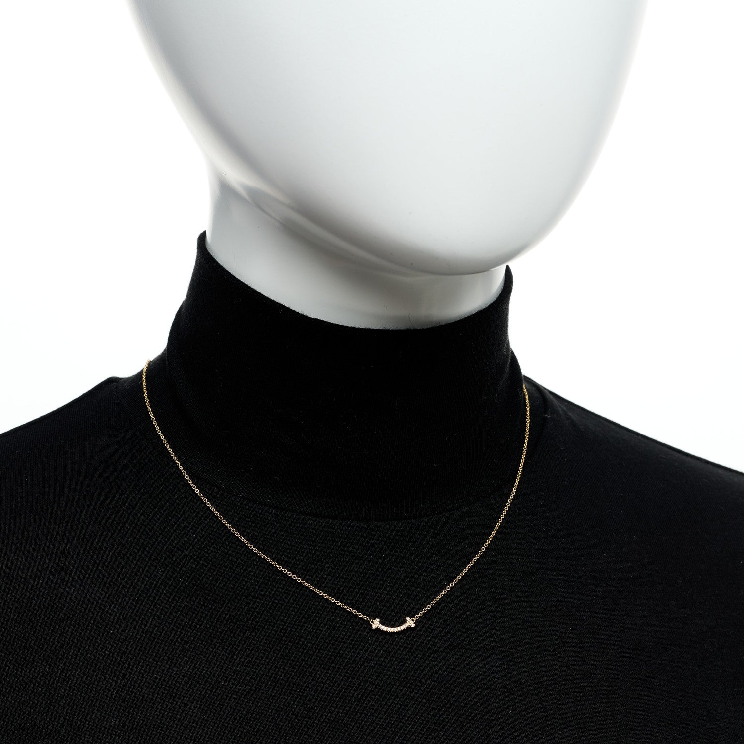 Tiffany 18K Yellow Gold Diamond Mini T Smile Pendant Necklace 2 of 5