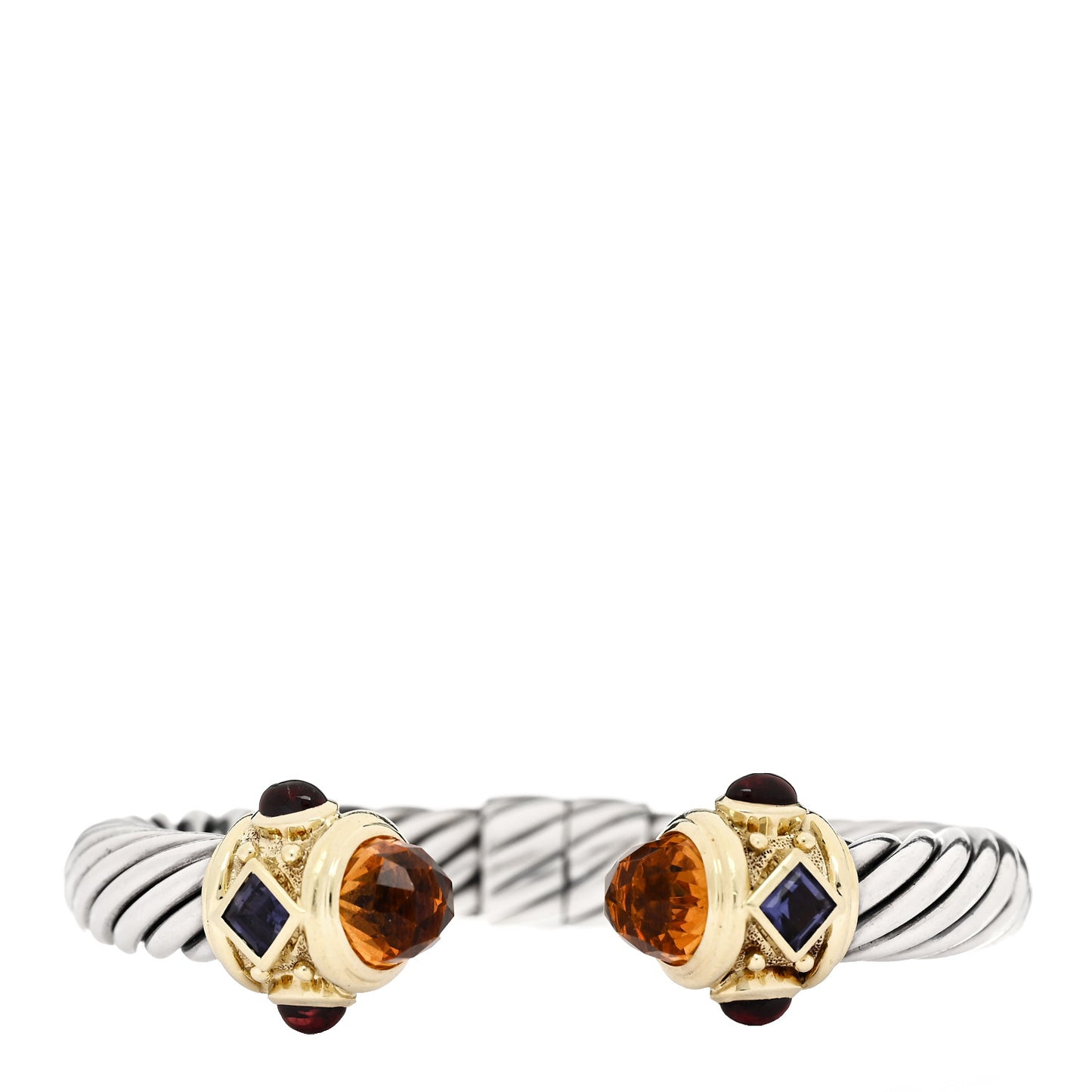 Sterling Silver 14K Yellow Gold Citrine Iolite Garnet 10mm Cable Renaissance Bracelet