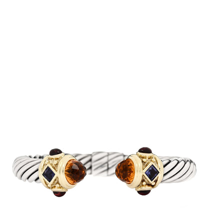 David Yurman Sterling Silver 14K Yellow Gold Citrine Iolite Garnet 10mm Cable Renaissance Bracelet 1 of 4