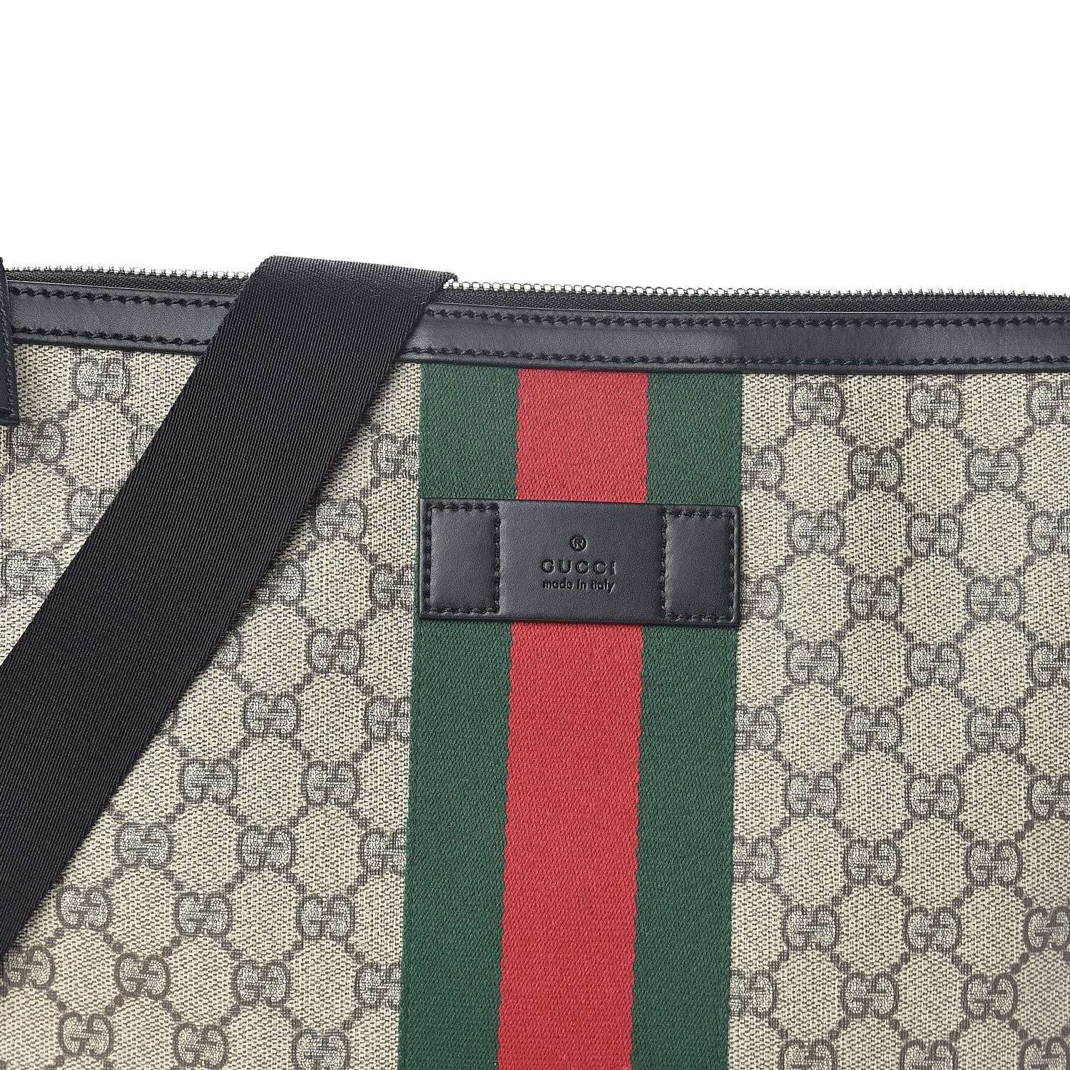 Gucci GG Supreme Monogram Calfskin Web Medium Flat Messenger Bag Beige Ebony Black 7 of 9