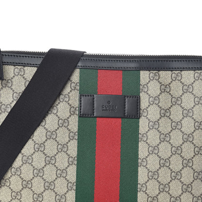 Gucci GG Supreme Monogram Calfskin Web Medium Flat Messenger Bag Beige Ebony Black 7 of 9
