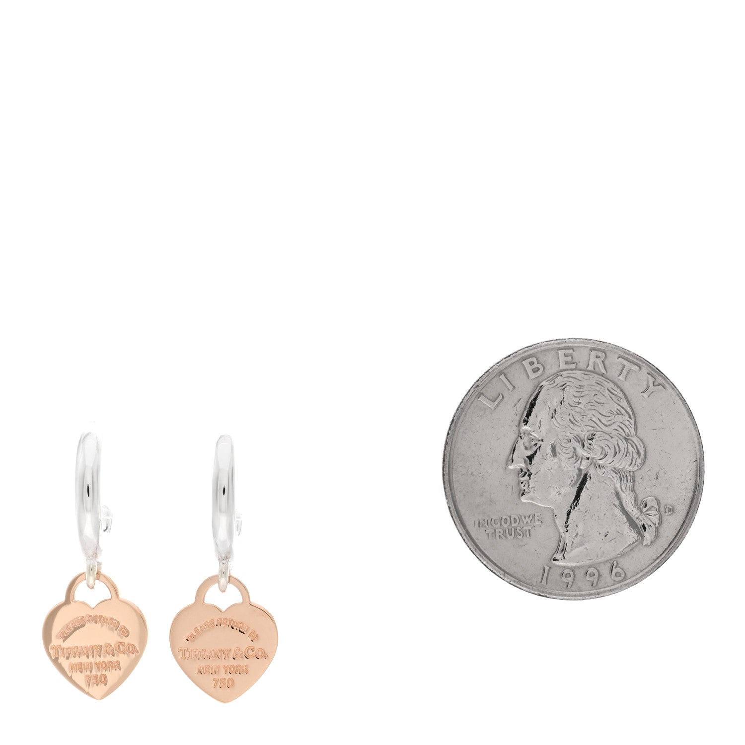Tiffany Sterling Silver 18K Rose Gold Mini Return To Tiffany Heart Hoop Earrings 2 of 5