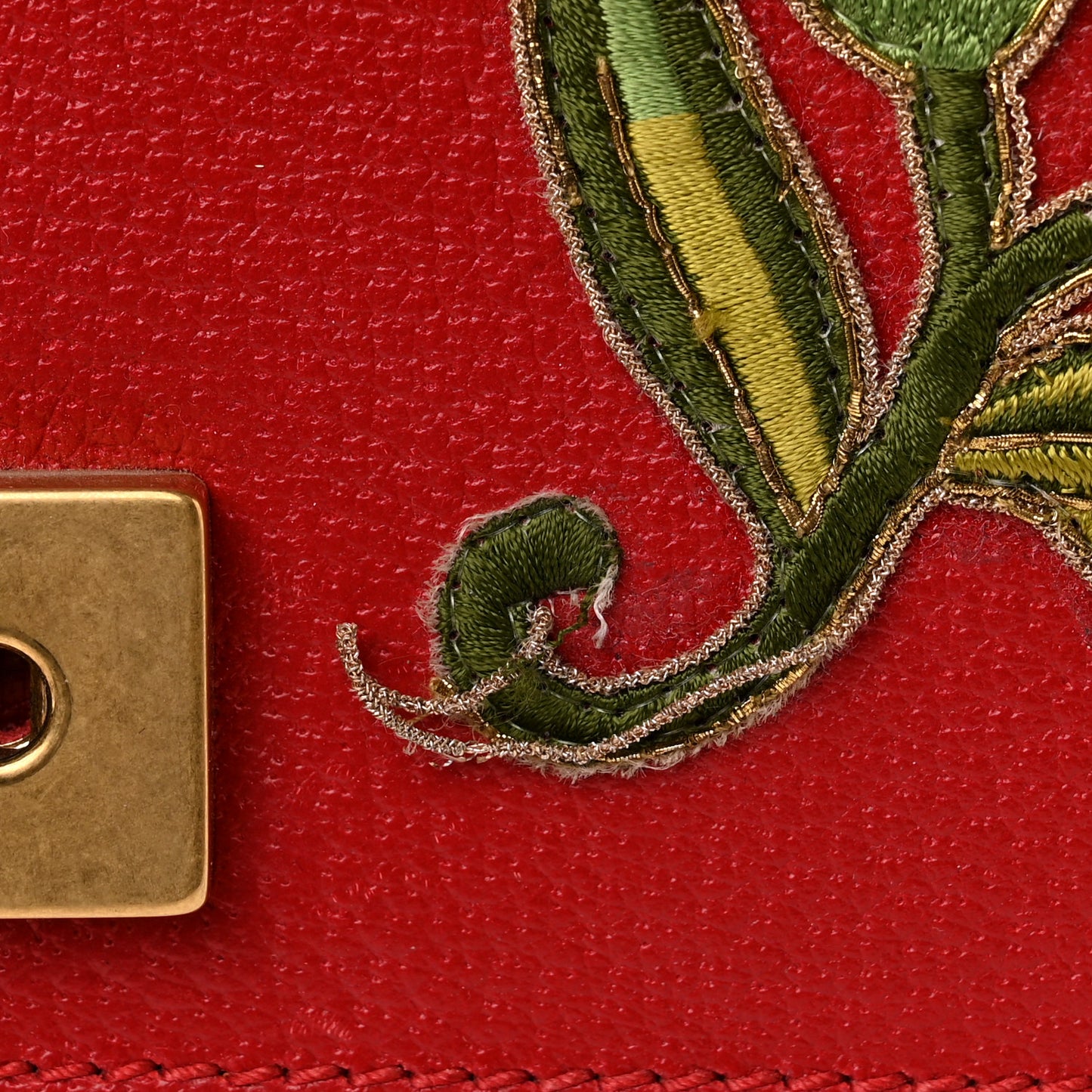 Calfskin Web Floral Embroidered Small Dionysus Shoulder Bag Hibiscus Red