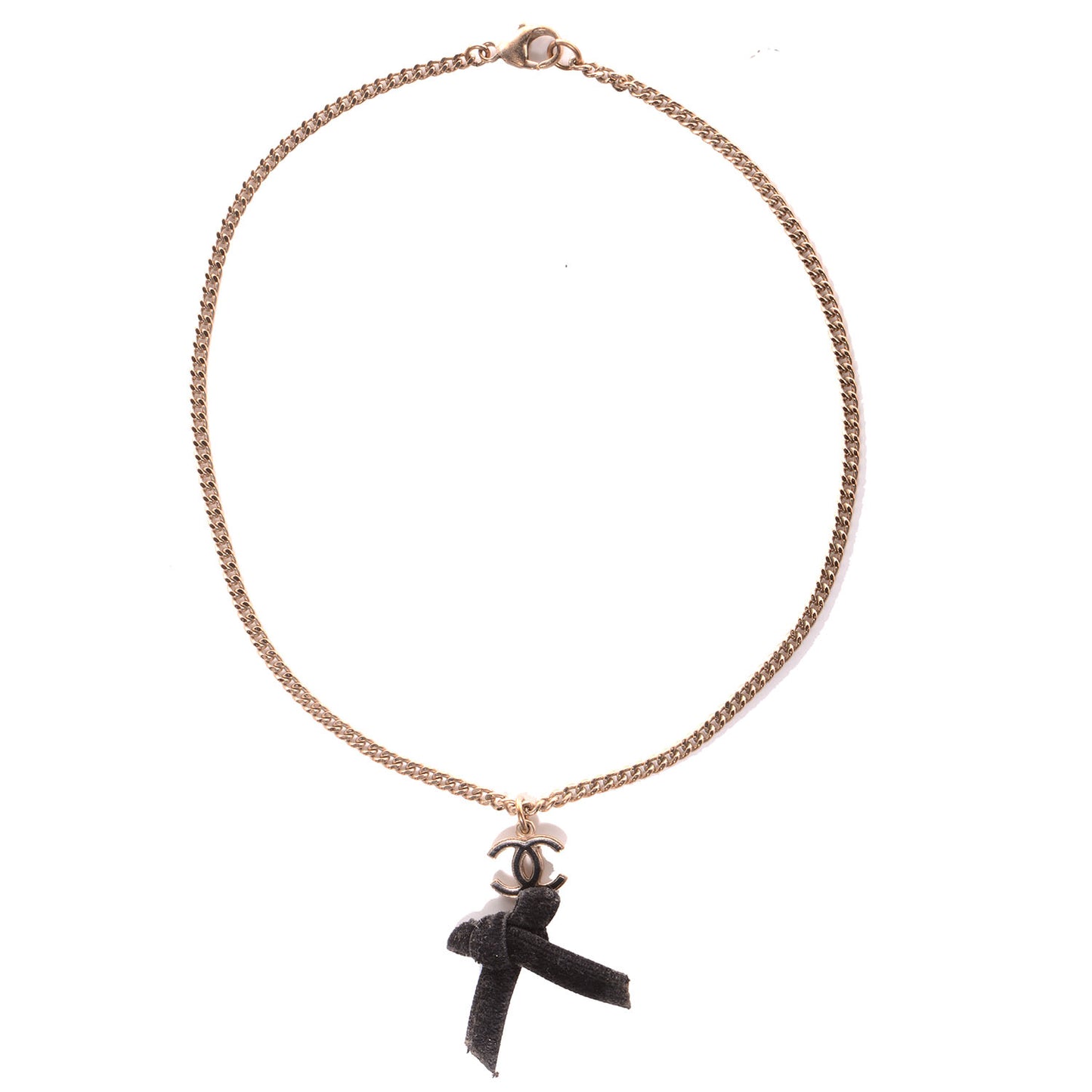 Enamel CC Bow Necklace Black