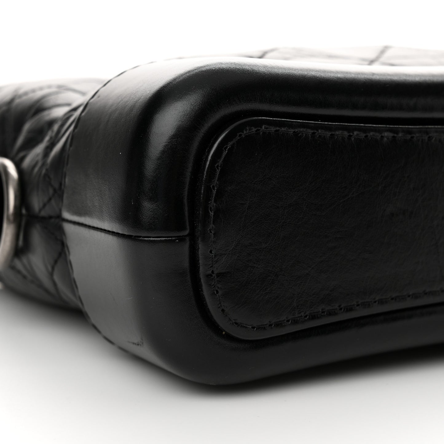 Aged Calfskin Quilted Small Gabrielle Hobo Black