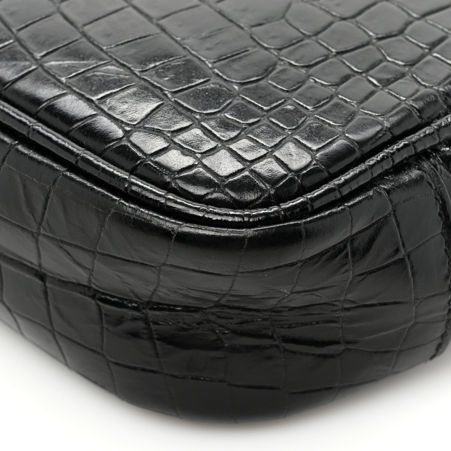 Calfskin Crocodile Embossed Monogram Mini Lou Camera Bag Black