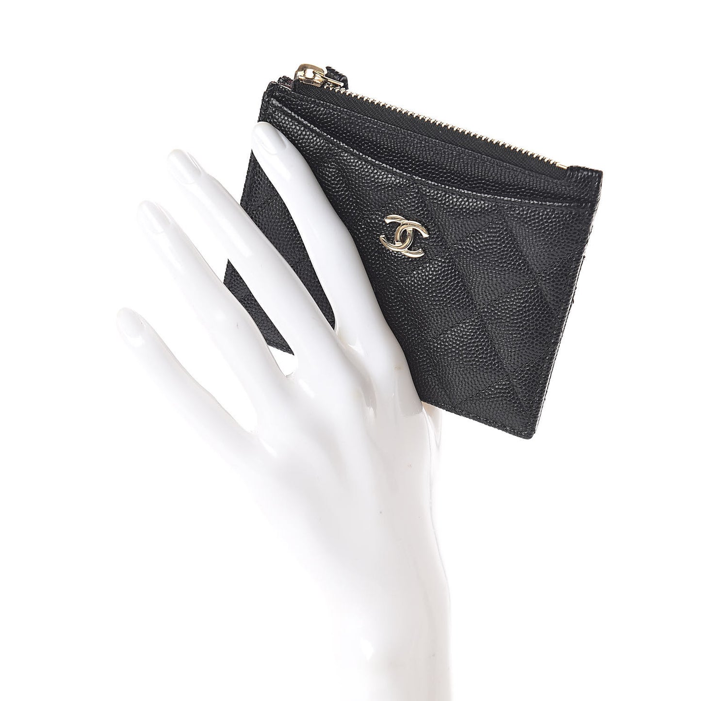 Caviar Quilted CC Zip Card Holder Black