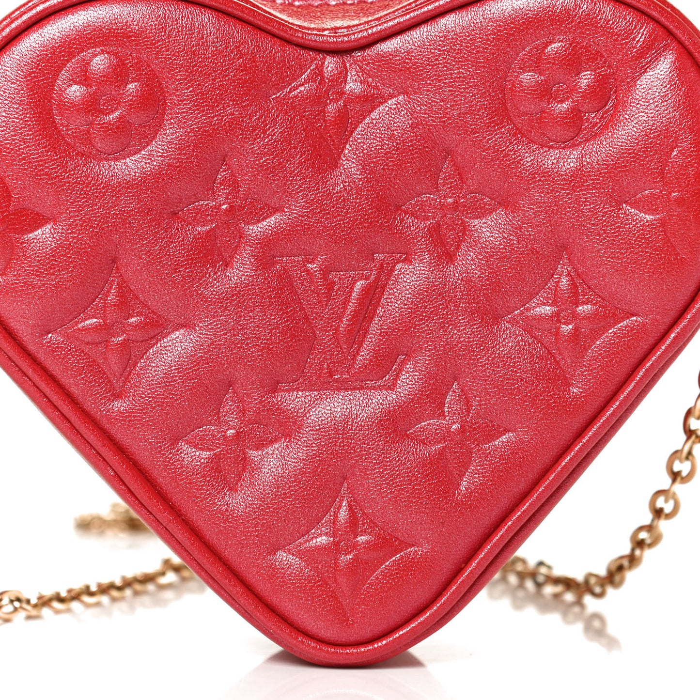 Lambskin Embossed Monogram Fall In Love Sac Coeur Heart Chain Bag Lipstick Red