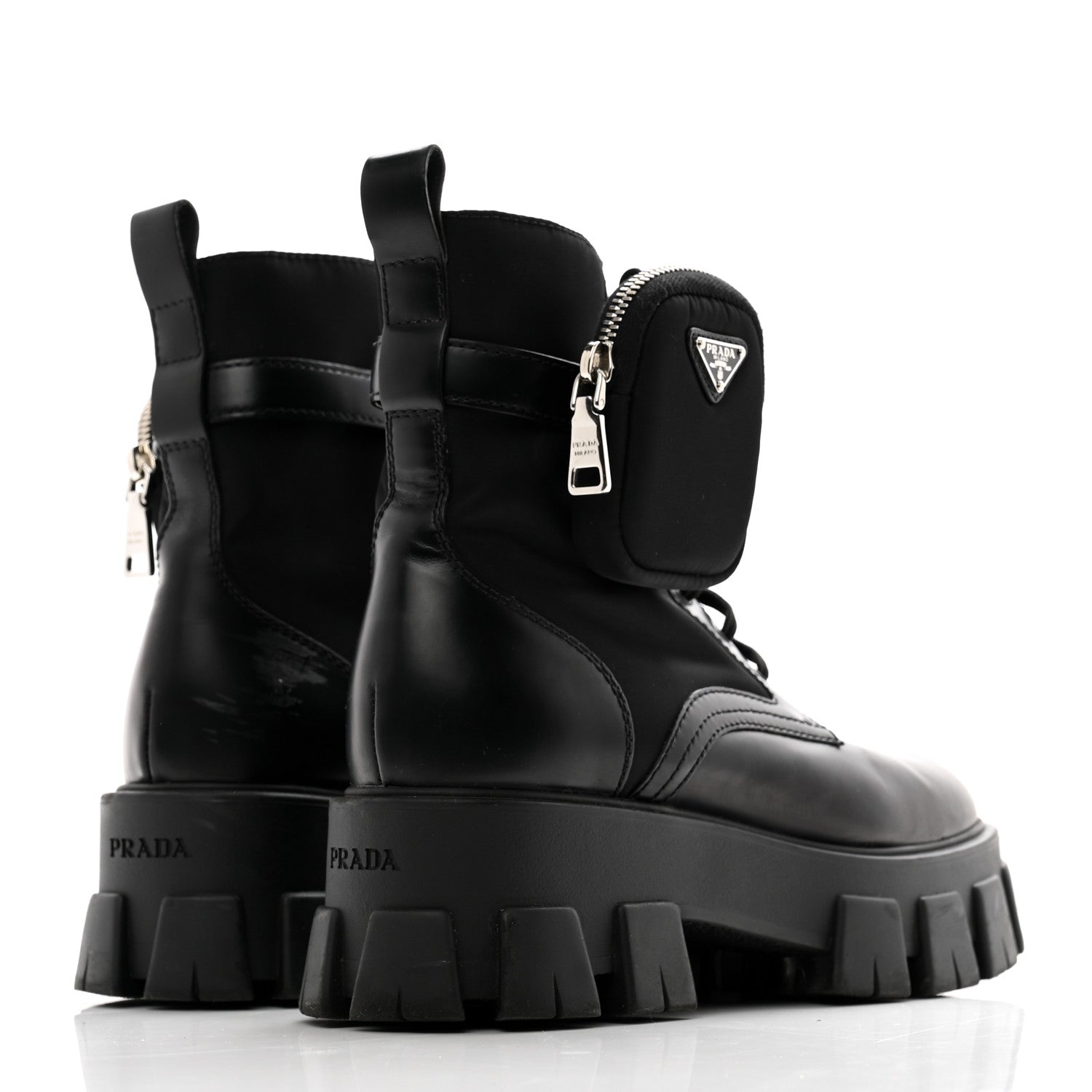 Prada Spazzolato Rois Nylon Metal Triangle Logo Monolith Pouch Pocket 55mm Boots 39 Black 4 of 7