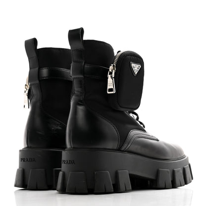 Prada Spazzolato Rois Nylon Metal Triangle Logo Monolith Pouch Pocket 55mm Boots 39 Black 4 of 7