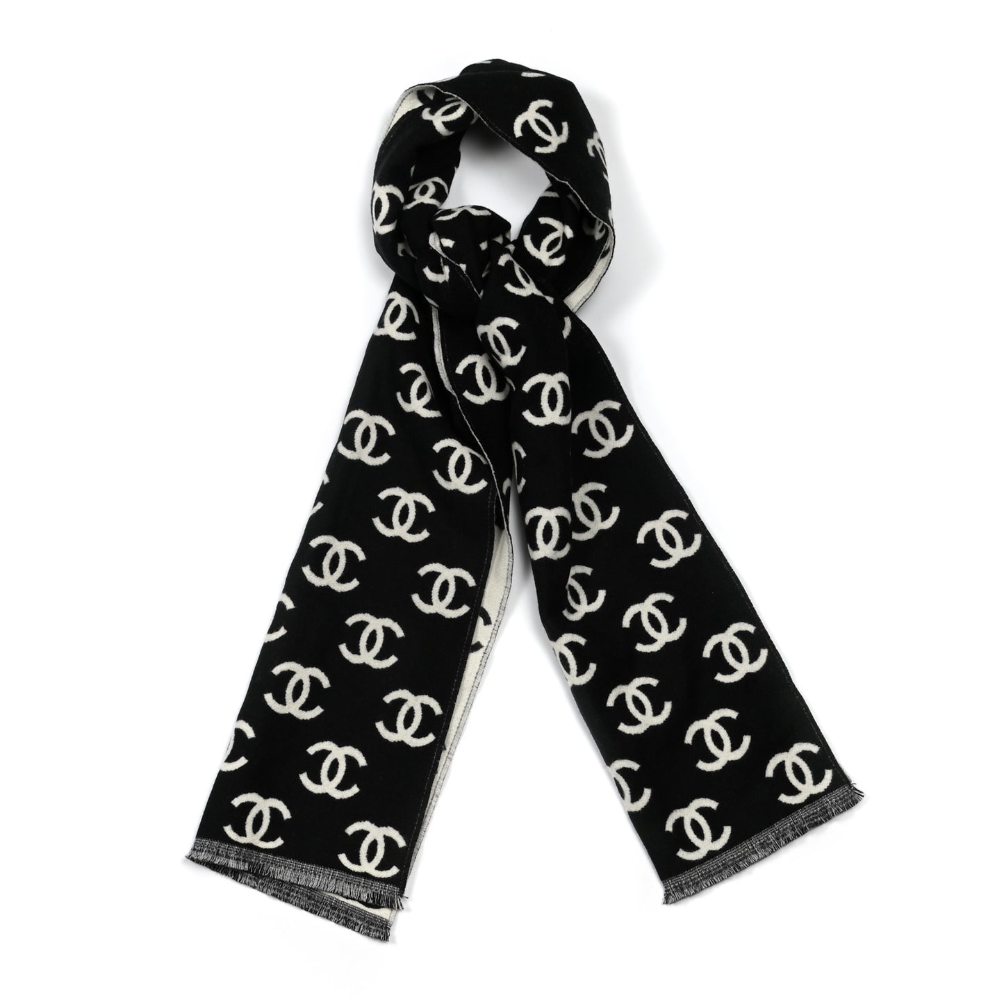 Wool Cashmere CC Scarf Black White