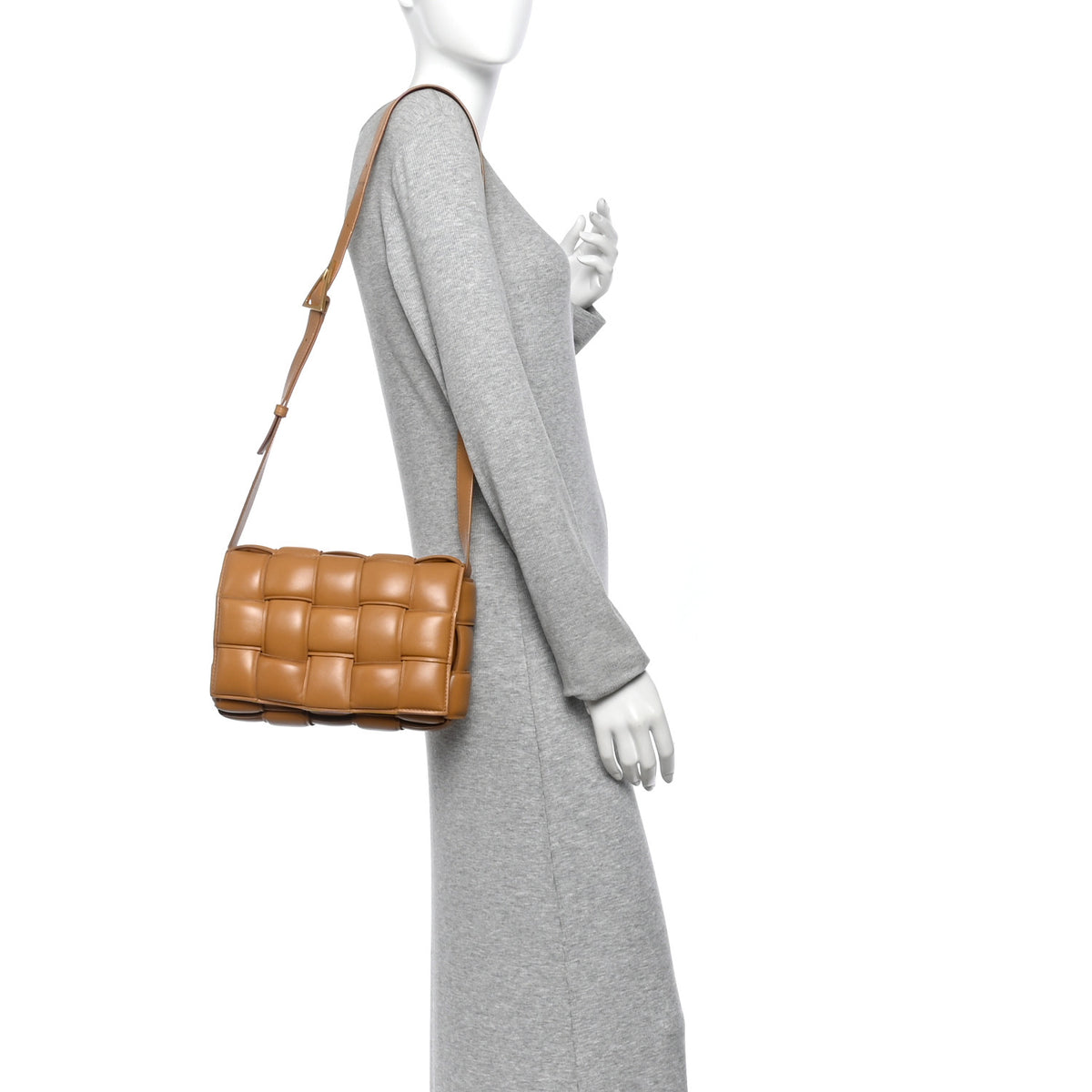 Nappa Maxi Intreccio Padded Cassette Crossbody Bag Caramel