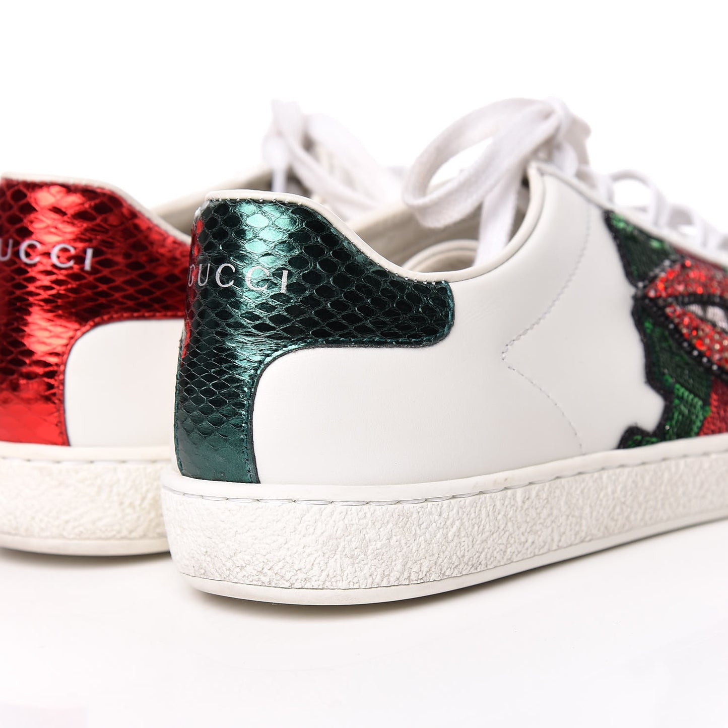 Calfskin Web Crystal Womens Mouth Ace Sneakers 37 White