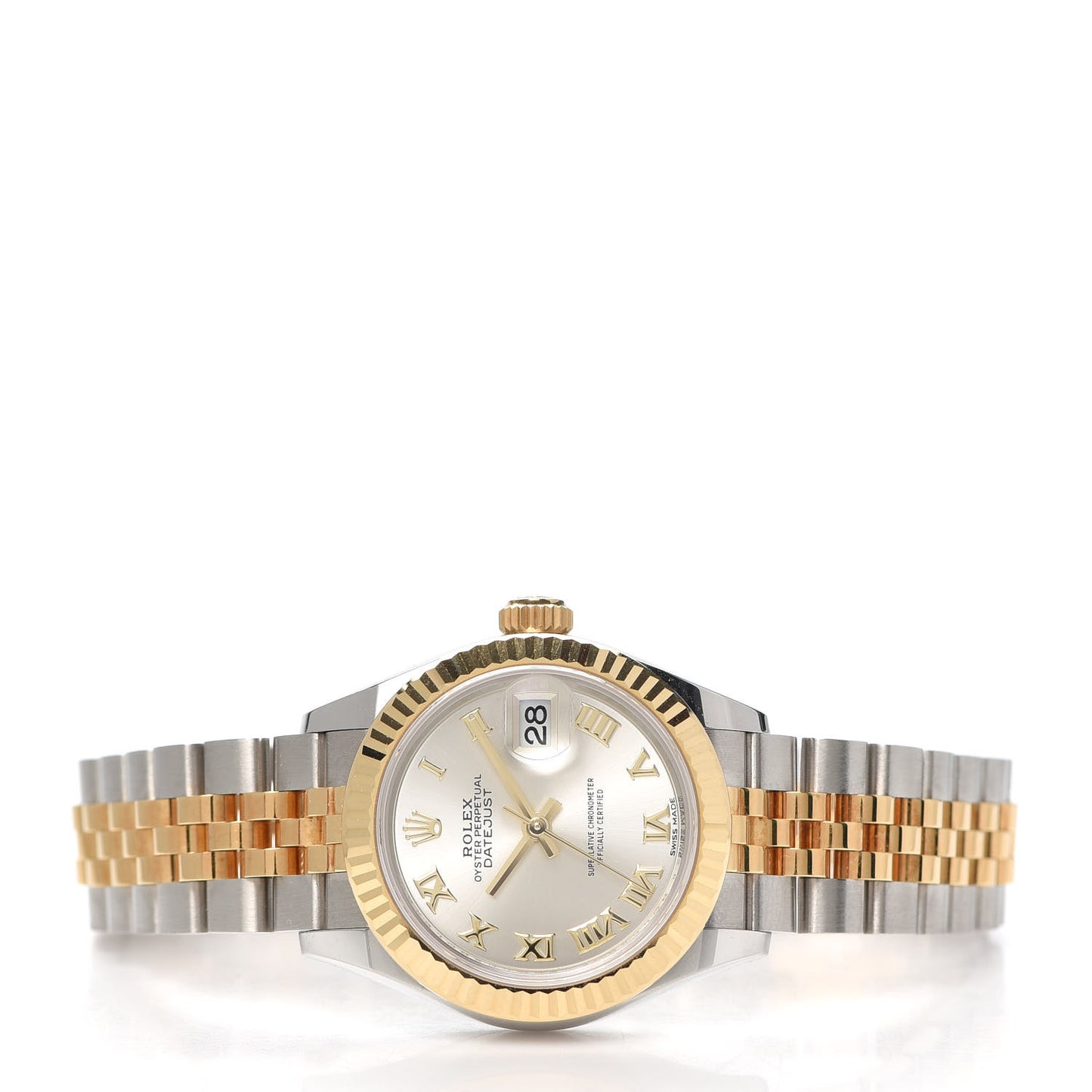 Stainless Steel 18K Yellow Gold 28mm Oyster Perpetual Datejust Watch Silver Roman 279173