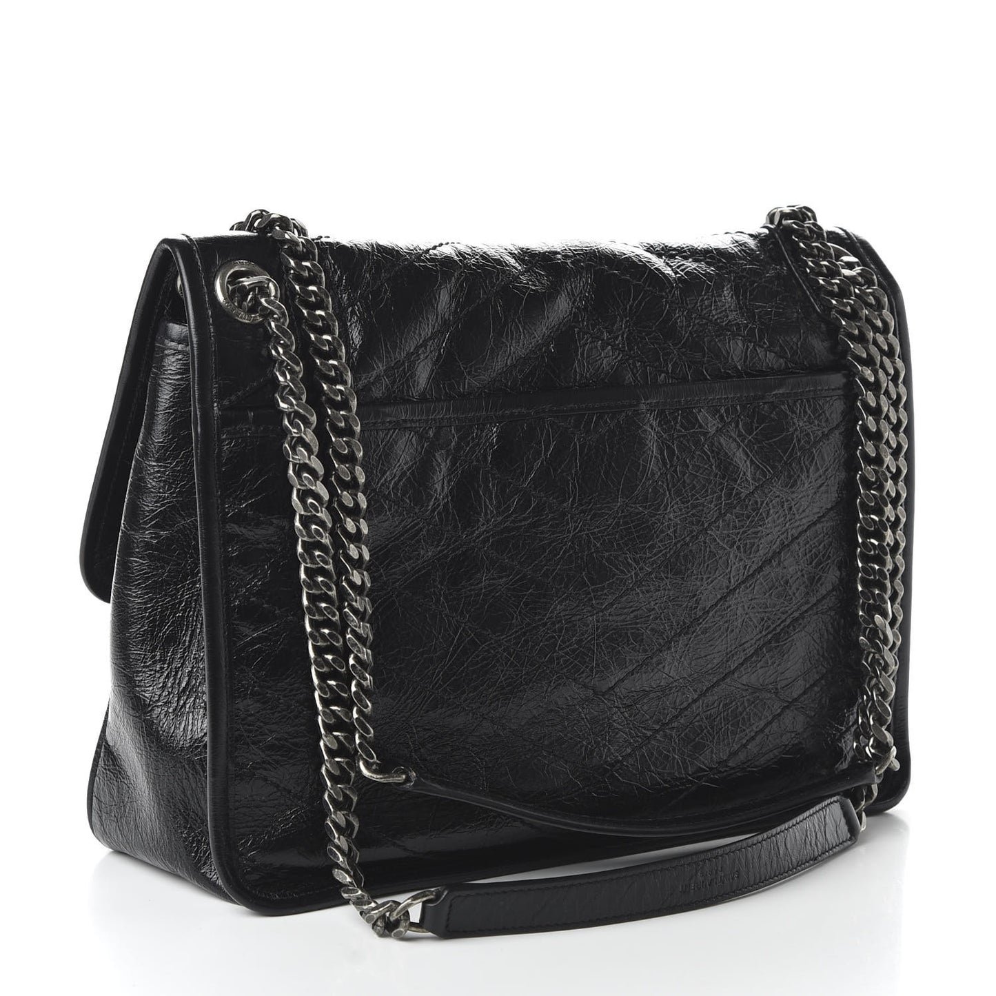 Crinkled Calfskin Matelasse Monogram Medium Niki Chain Satchel Black