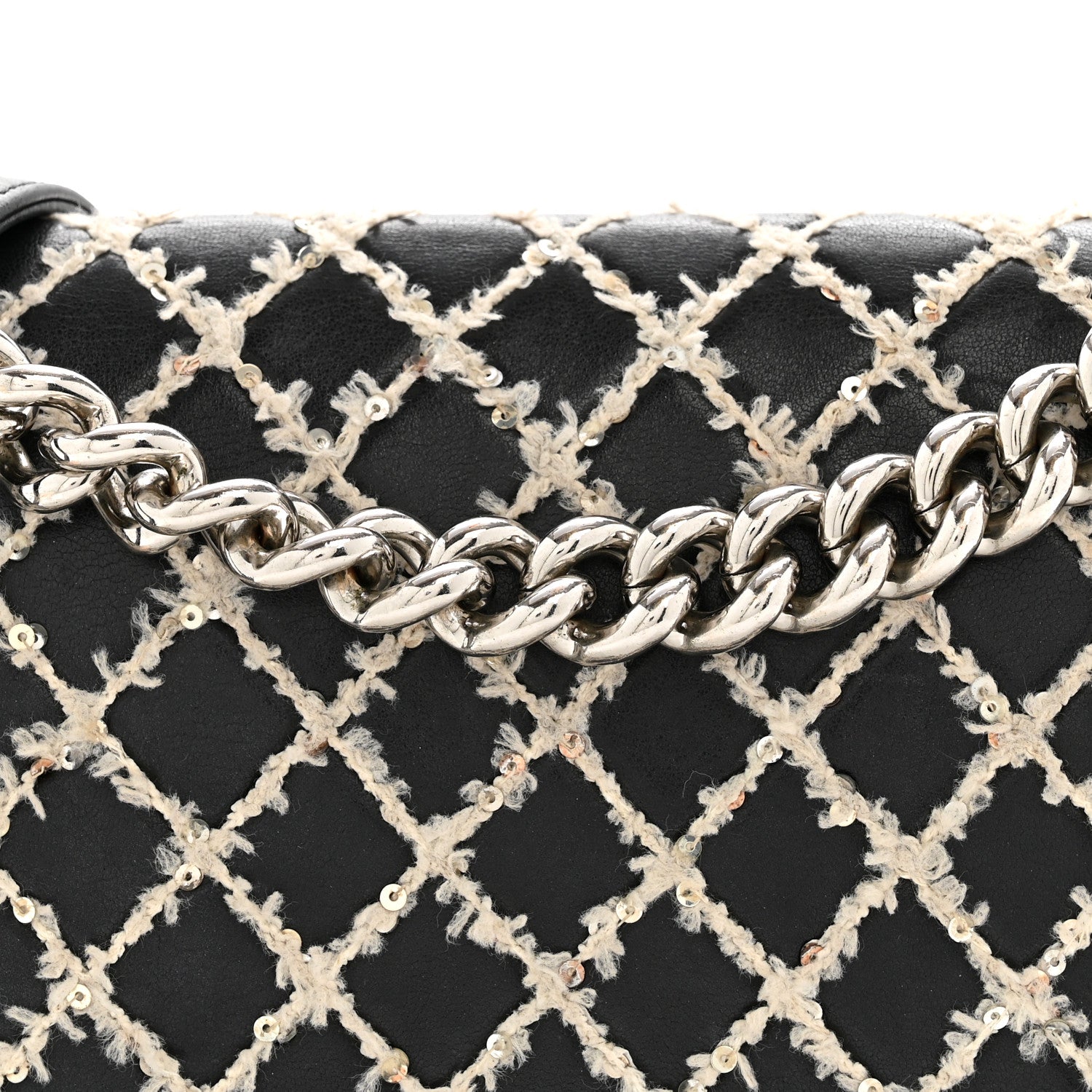 Chanel Calfskin Tweed Sequin Stitched Medium Boy Flap Black White 8 of 15