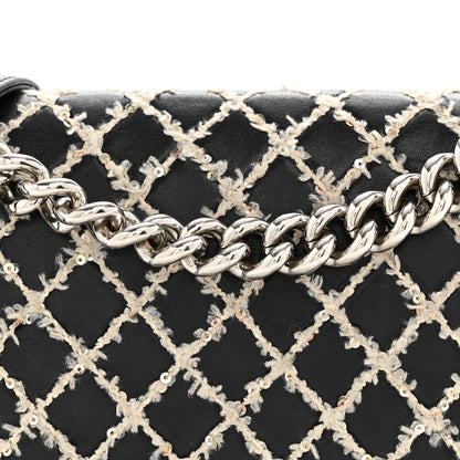 Chanel Calfskin Tweed Sequin Stitched Medium Boy Flap Black White 8 of 15