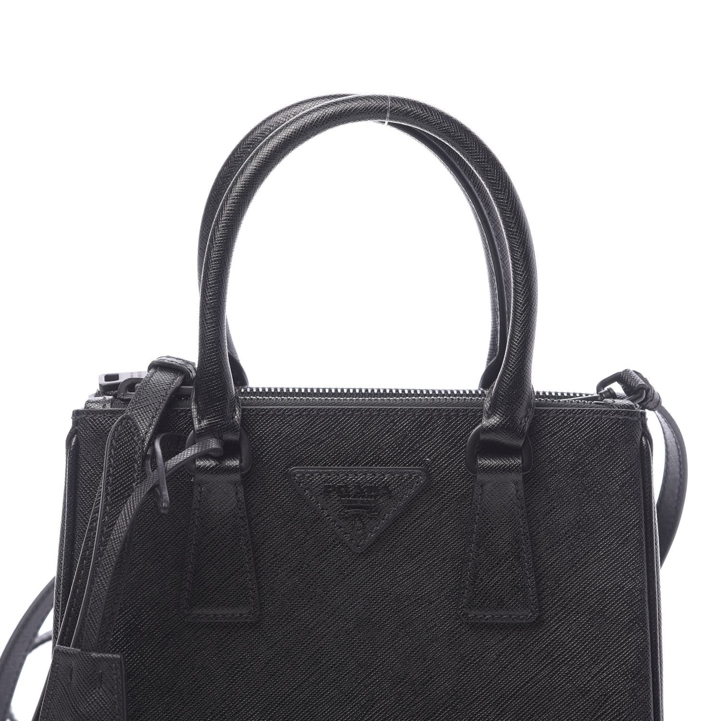 Saffiano Lux Monochrome Mini Galleria Double Zip Tote Black