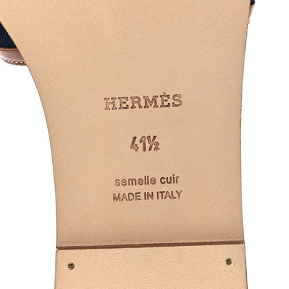 Hermes Calfskin Denim Oran Sandals 41.5 Bleu Brut Gold 6 of 9