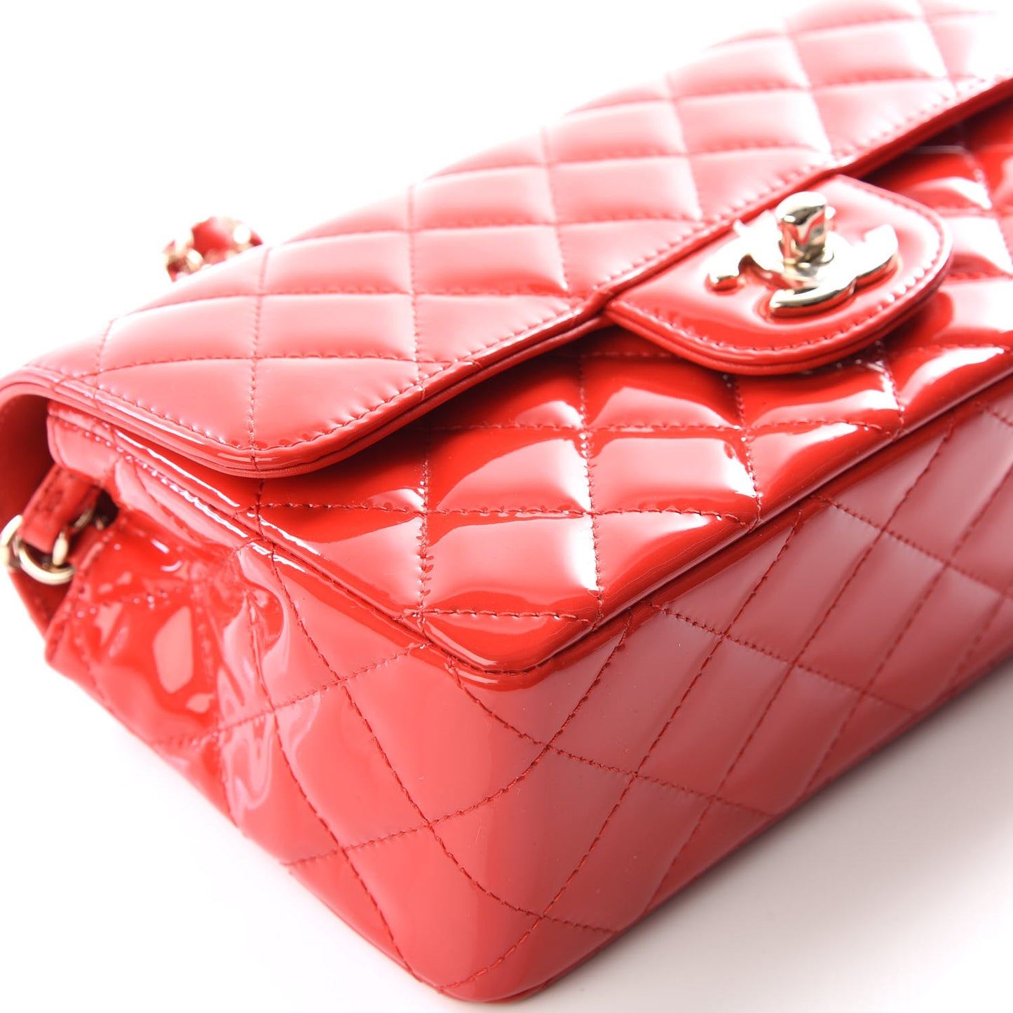 Patent Calfskin Quilted Mini Rectangular Flap Red