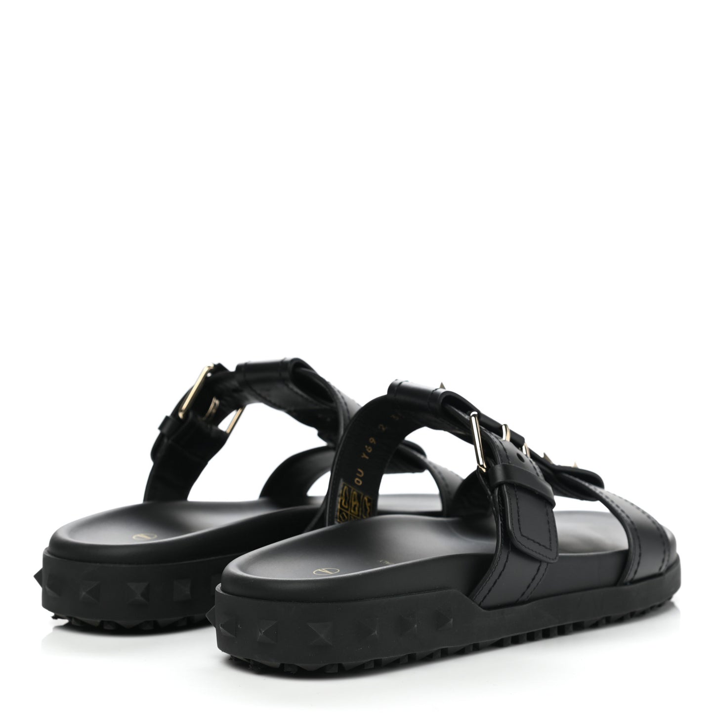 Calfskin Rockstud Buckled Slide Sandals 39 Black