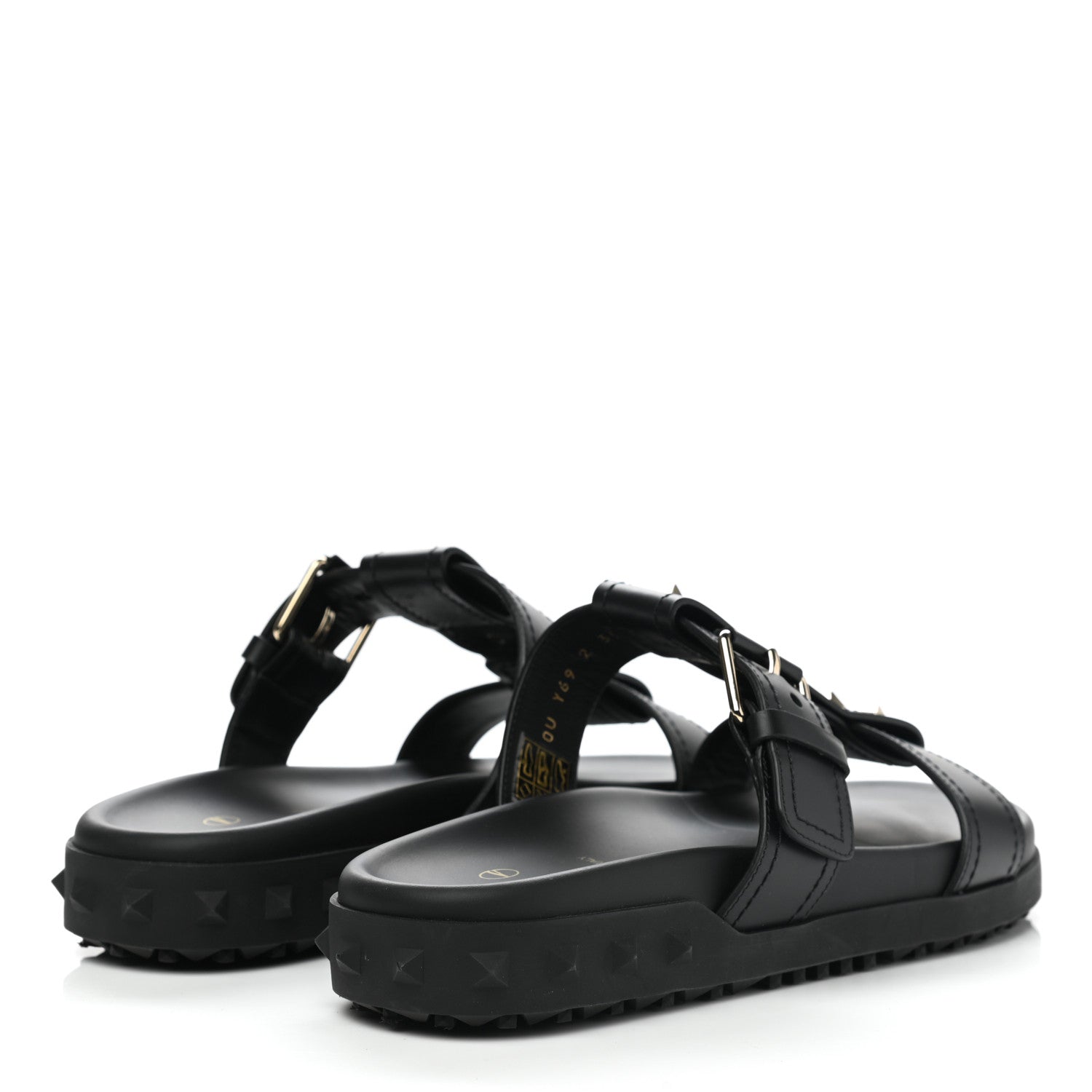 Valentino Garavani Calfskin Rockstud Buckled Slide Sandals 39 Black 4 of 9