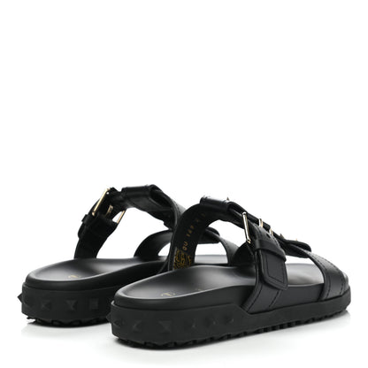 Valentino Garavani Calfskin Rockstud Buckled Slide Sandals 39 Black 4 of 9