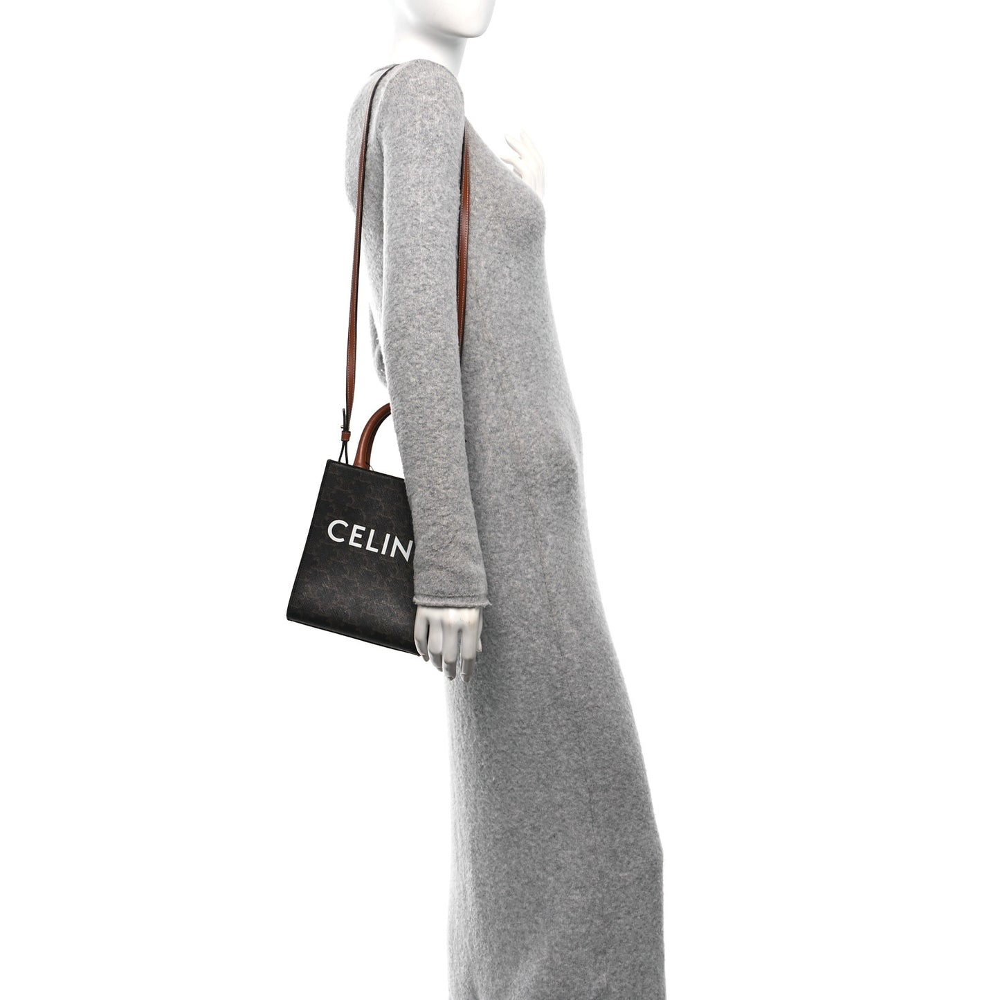 Triomphe Canvas Calfskin Mini Vertical Cabas Tan