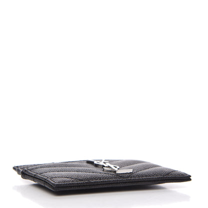 Saint Laurent Grain De Poudre Matelasse Chevron Monogram Credit Card Case Black 4 of 8
