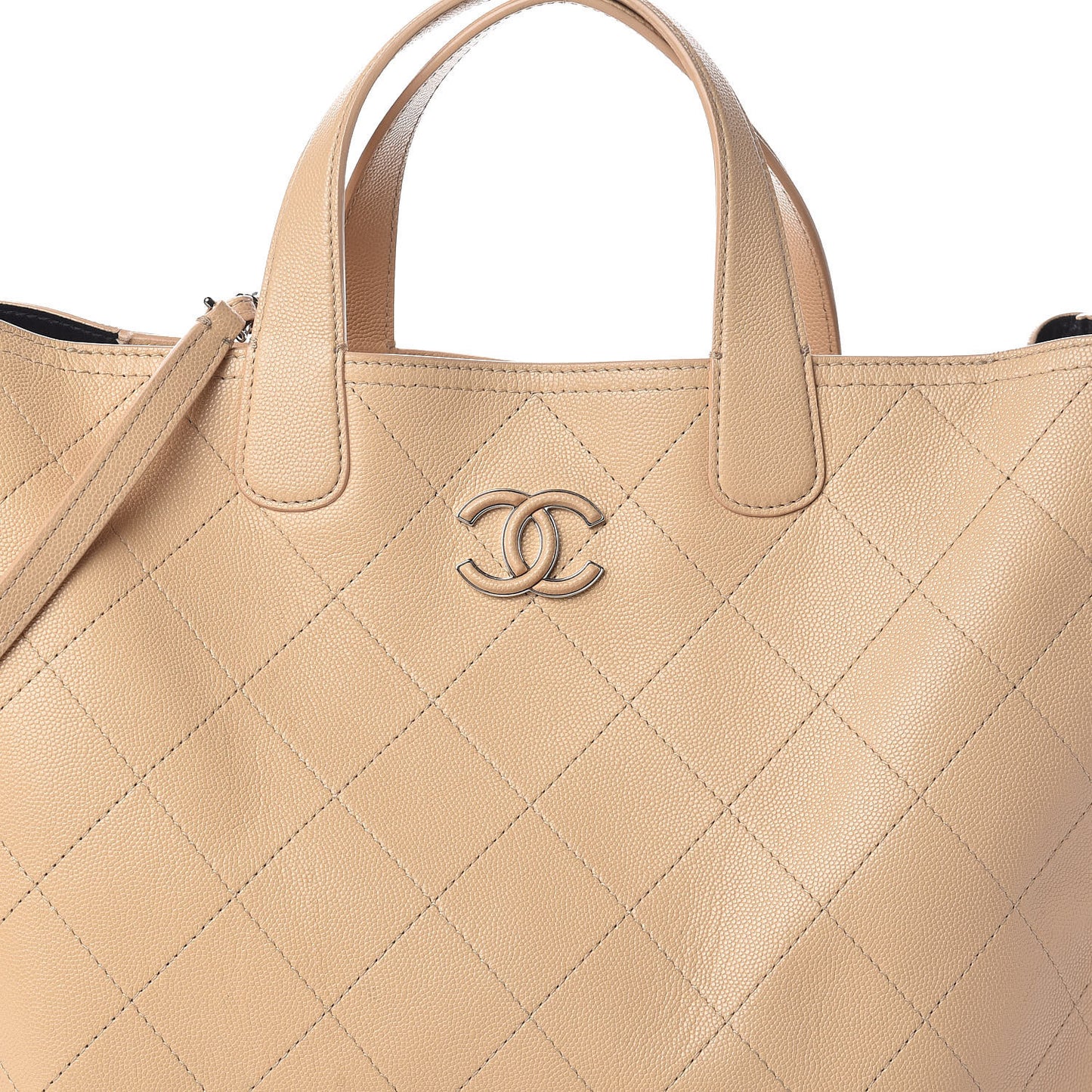 Caviar Stitched Large Shopping Tote Beige