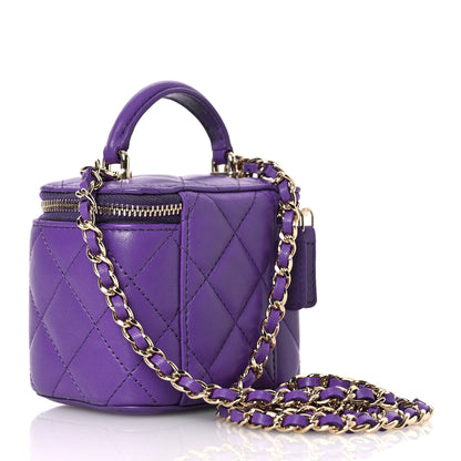 Chanel Lambskin Quilted Top Handle Mini Vanity Case With Chain Purple 3 of 14