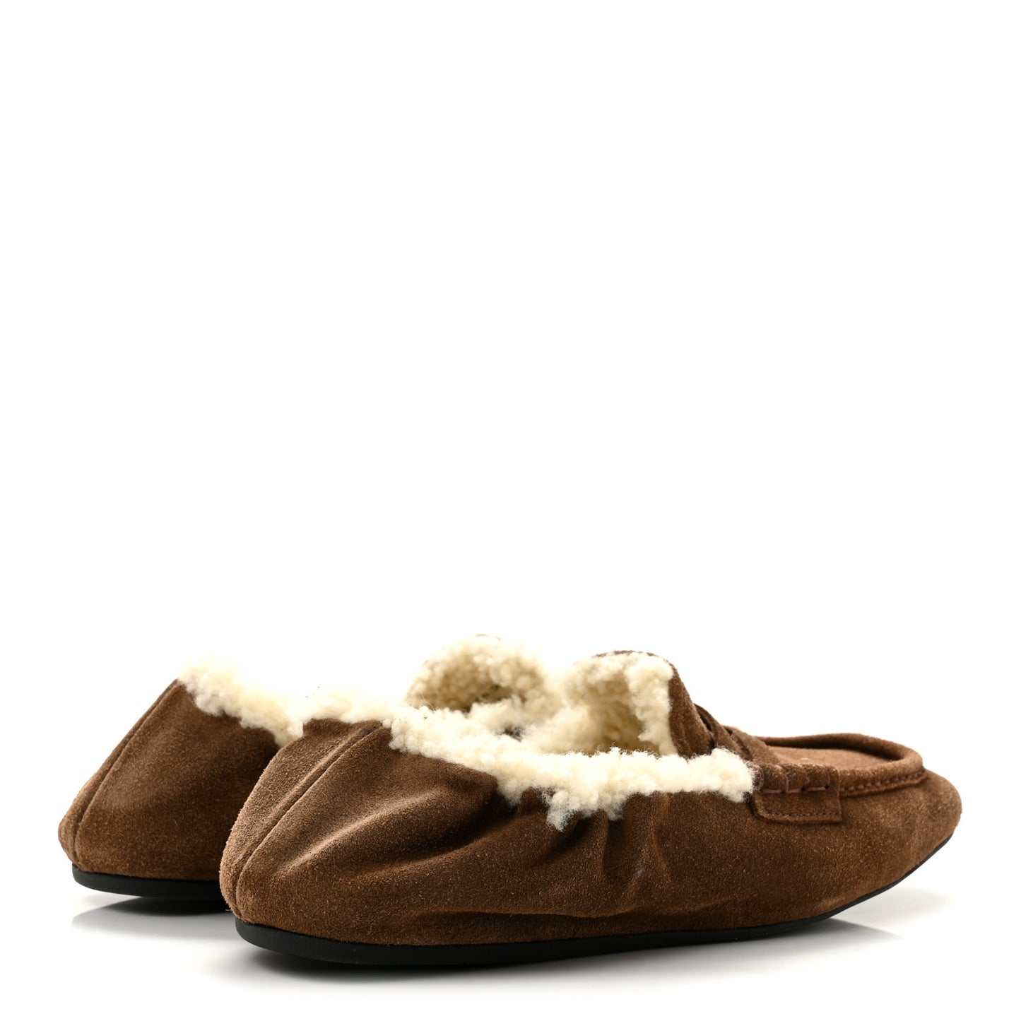 Suede Shearling Ruches Loafers 37 Dark Brown