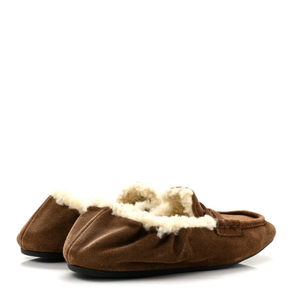 Miu Miu Suede Shearling Ruches Loafers 37 Dark Brown 1 of 9