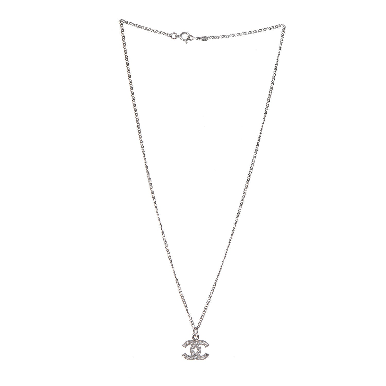 Chanel Crystal CC Necklace Silver 3 of 6