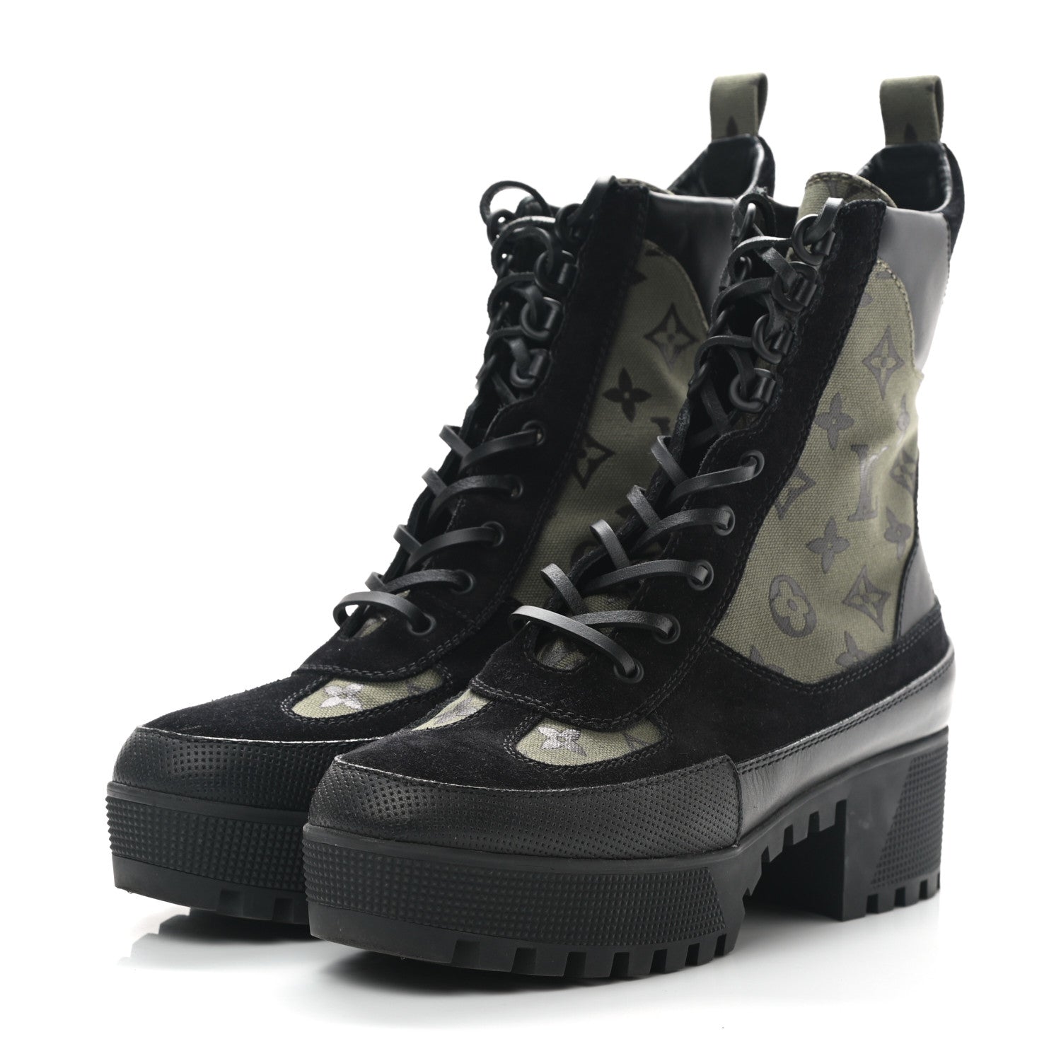 Louis Vuitton Suede Monogram Laureate Platform Desert Boots 40 Kaki Black 3 of 9