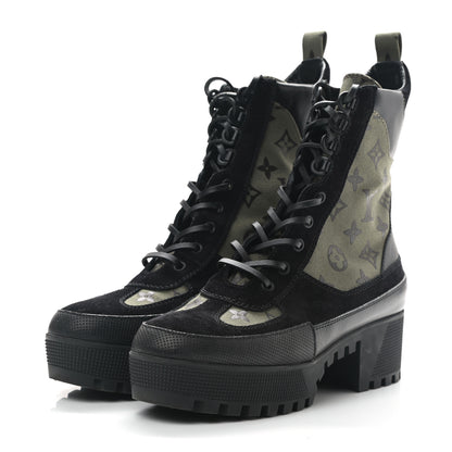 Louis Vuitton Suede Monogram Laureate Platform Desert Boots 40 Kaki Black 3 of 9