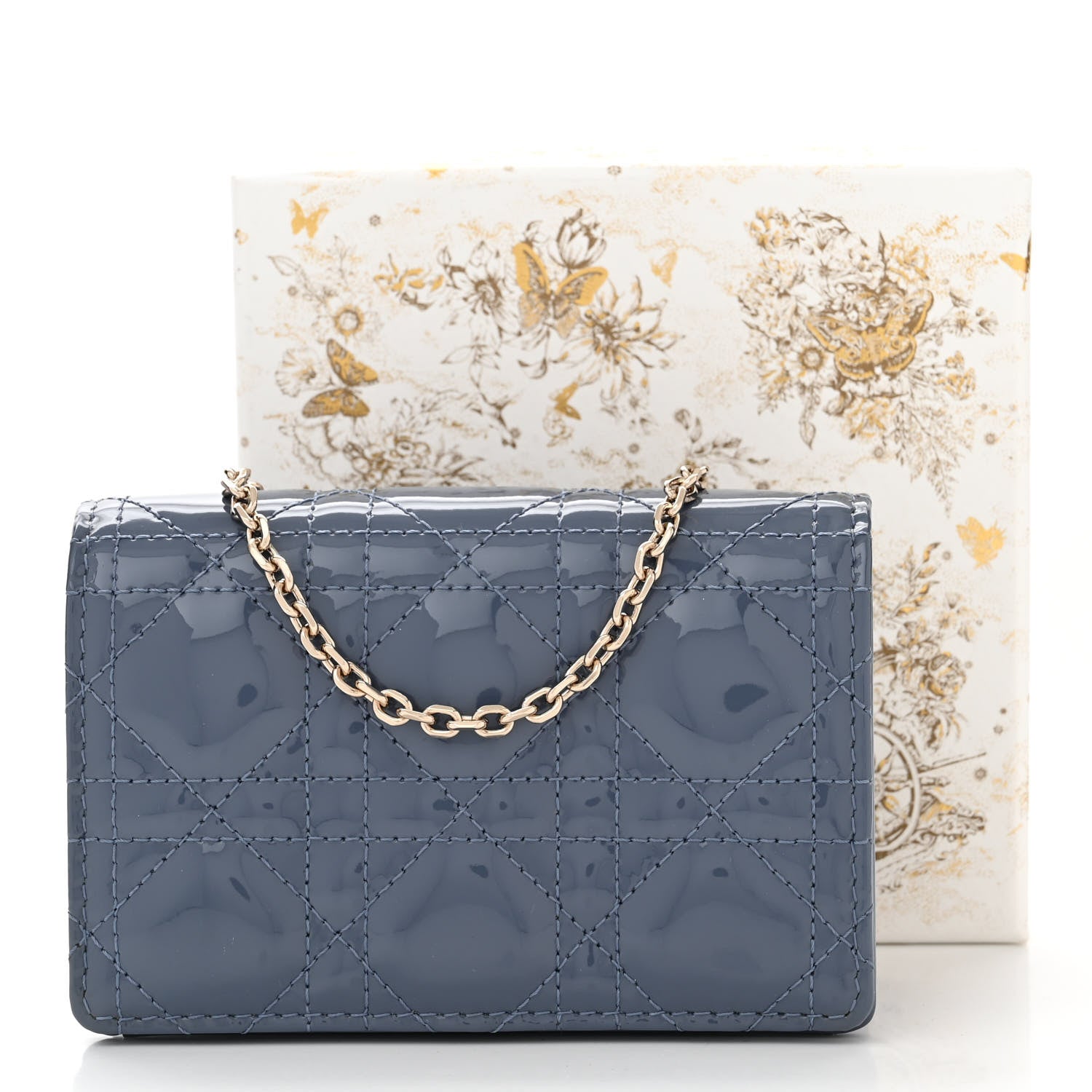 Christian Dior Patent Cannage Nano Lady Dior Pouch Denim 12 of 12