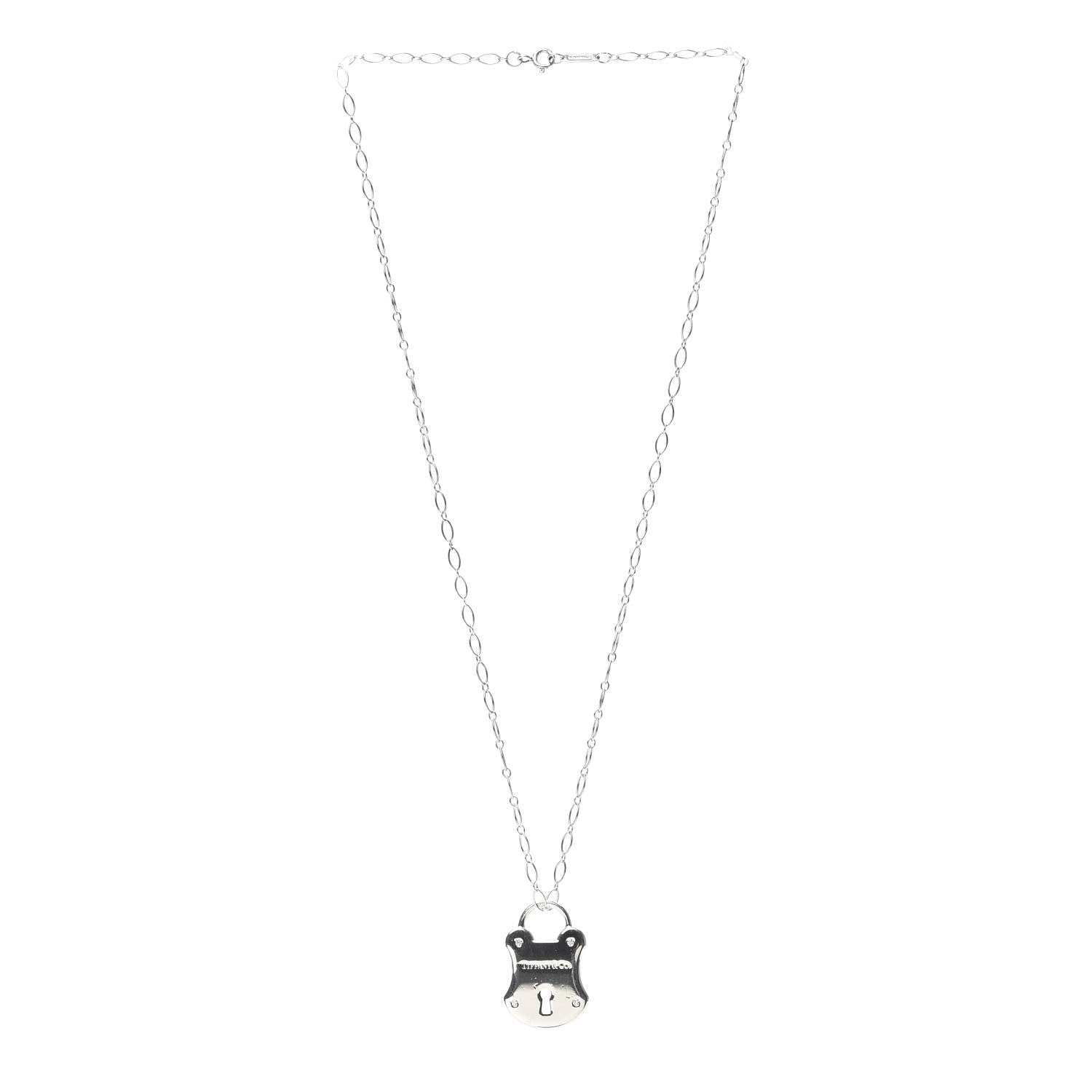 Tiffany Sterling Silver Diamond Lock Pendant Necklace 3 of 6