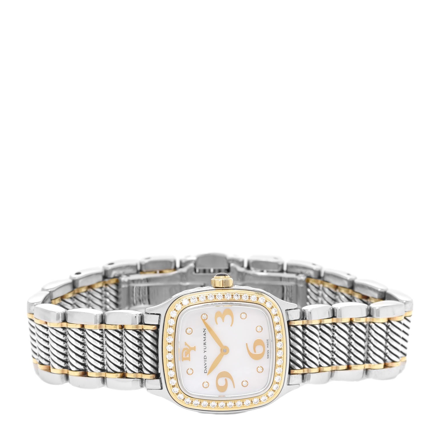 David Yurman Stainless Steel 18K Yellow Gold Diamond Mother of Pearl 25mm Thoroughbred Quartz Watch 2 of 5