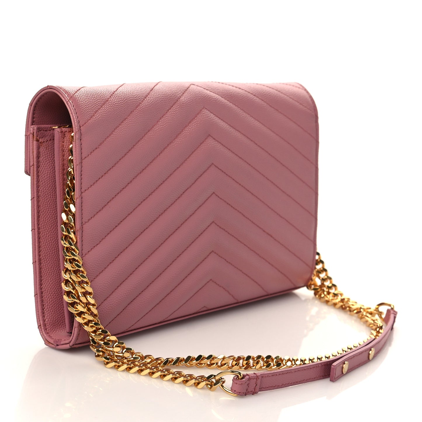 Grain De Poudre Matelasse Chevron Monogram Chain Wallet Indian Pink