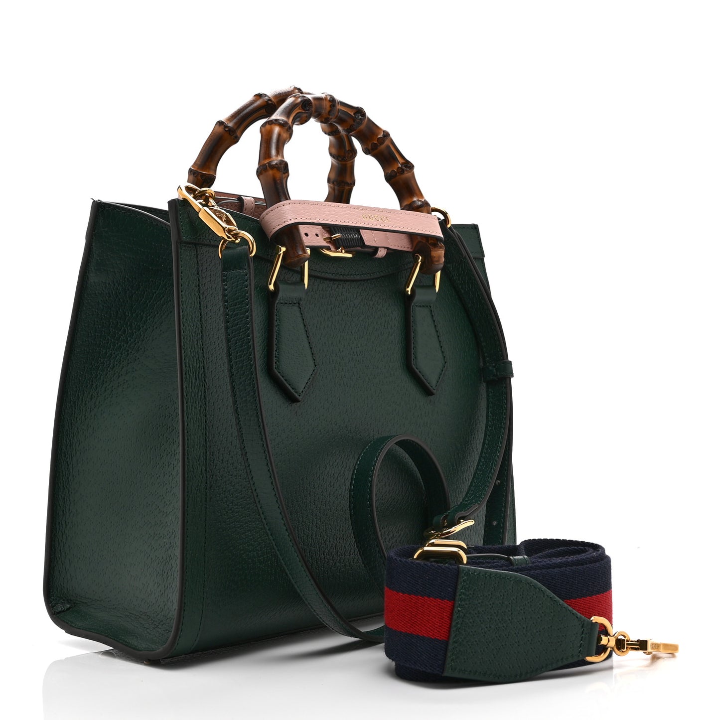 Textured Dollar Calfskin Web Small Diana Tote Bag Vintage Green Powder Pink